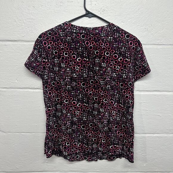 Christopher & Banks Geometric Circle Print Blouse M Pink‎ Black Y2K Retro Top - Picture 8 of 8